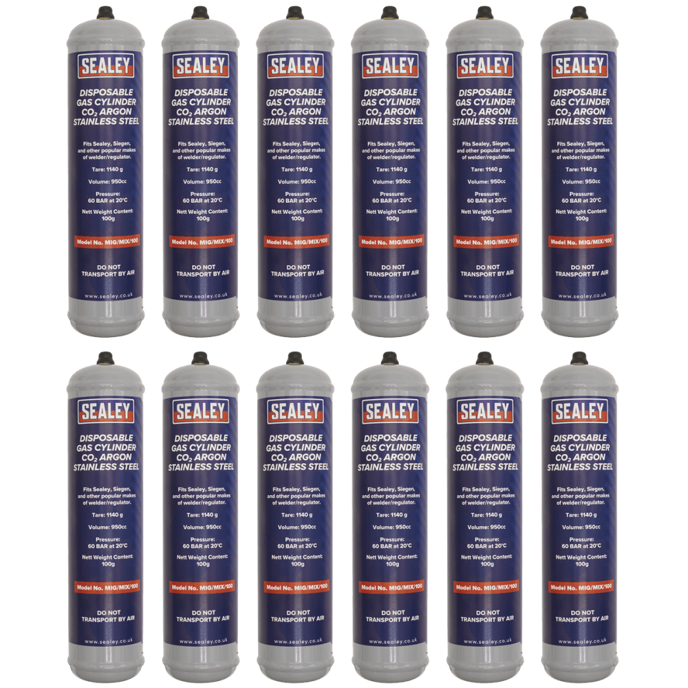 Sealey Gas Cylinder Disposable Carbon Dioxide/Argon 100g - Box of 12 Model No - MIG/MIX/100/12