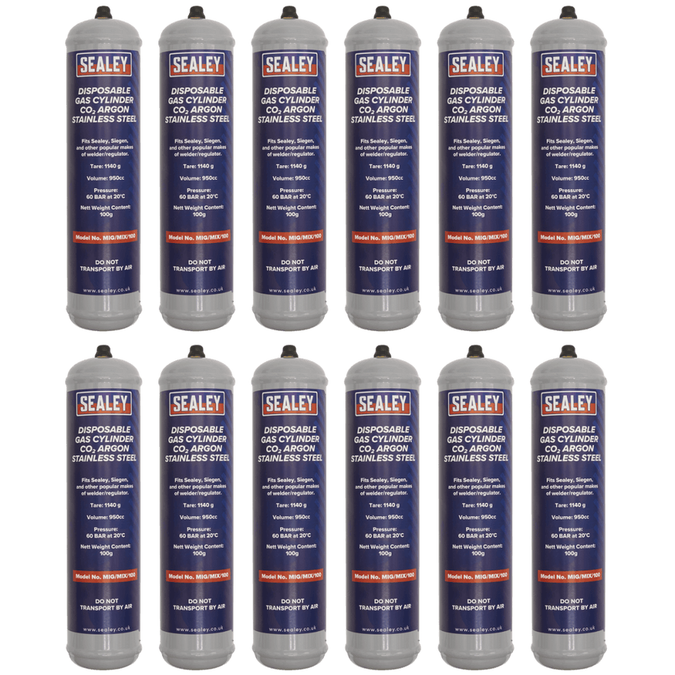 Sealey Gas Cylinder Disposable Carbon Dioxide/Argon 100g - Box of 12 Model No - MIG/MIX/100/12