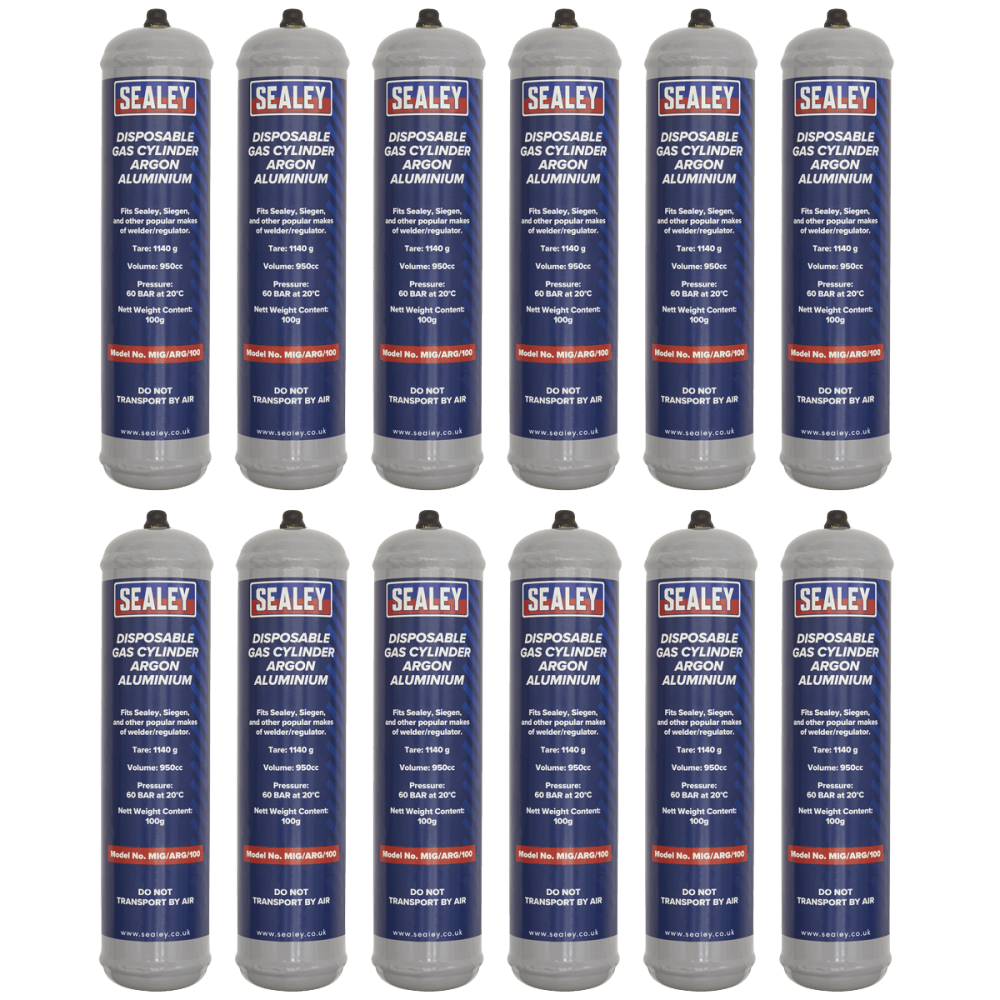 Sealey Gas Cylinder Disposable Argon 100g - Box of 12 Model No - MIG/ARG/100/12