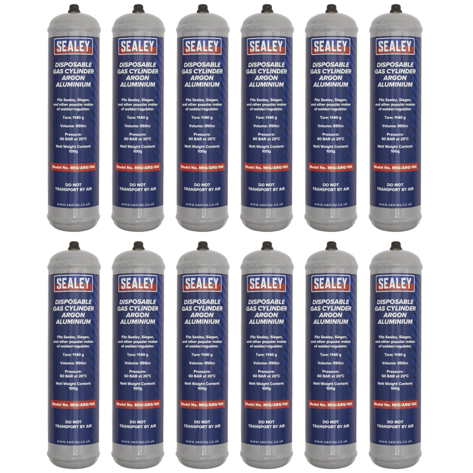 Sealey Gas Cylinder Disposable Argon 100g - Box of 12 Model No - MIG/ARG/100/12