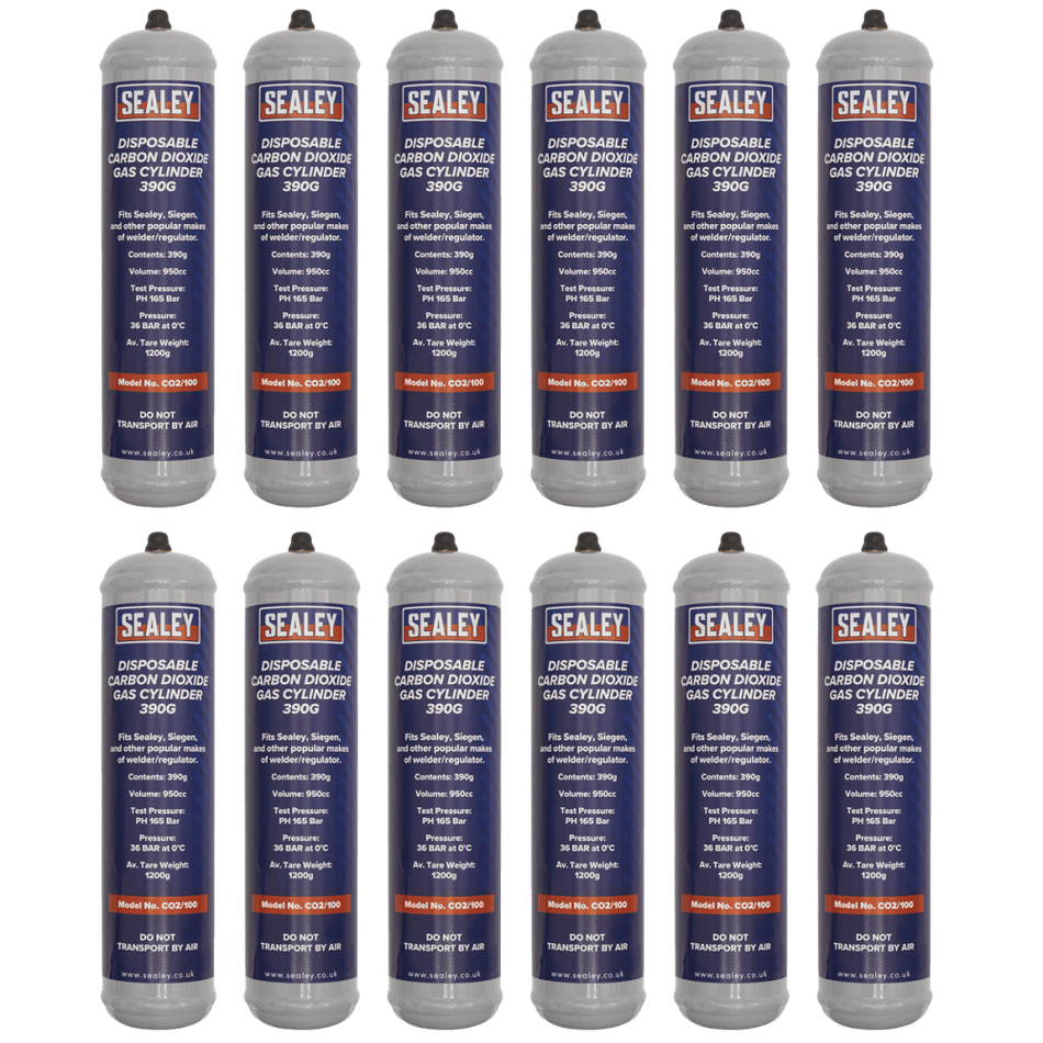 Sealey Gas Cylinder Disposable Carbon Dioxide 390g - Box of 12 Model No - CO2/100/12