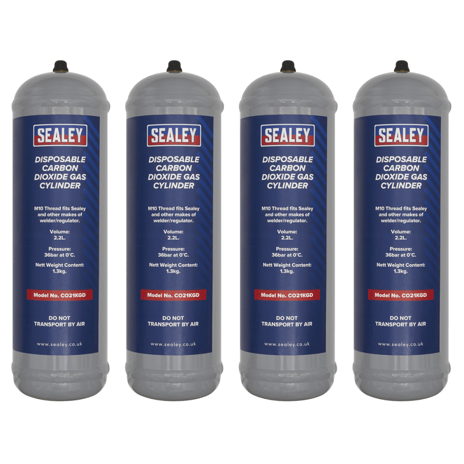 Sealey Disposable Carbon Dioxide Gas Cylinder 1.3kg - Pack of 4 Model No - CO21KGD4