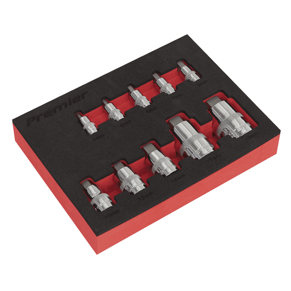 Sealey Hex Socket Bit Set 10pc Stubby 1/4", 3/8" & 1/2"Sq Drive Model No.-AK6244