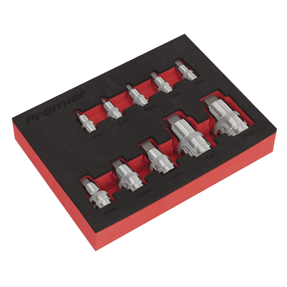 Sealey Hex Socket Bit Set 10pc Stubby 1/4", 3/8" & 1/2"Sq Drive Model No.-AK6244