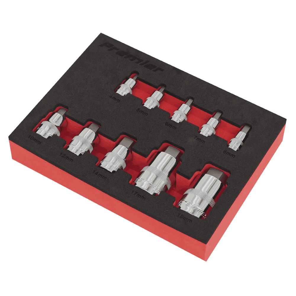 Sealey Hex Socket Bit Set 10pc Stubby 1/4", 3/8" & 1/2"Sq Drive Model No.-AK6244