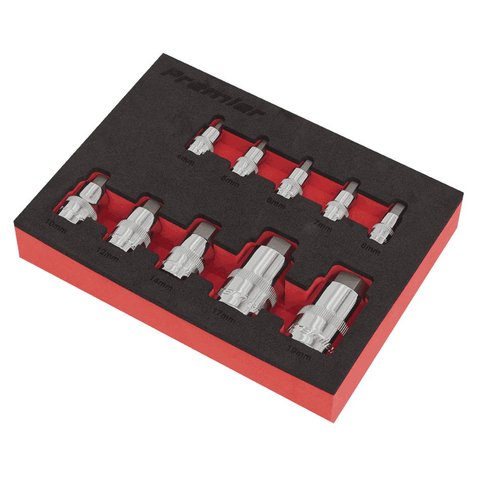 Sealey Hex Socket Bit Set 10pc Stubby 1/4", 3/8" & 1/2"Sq Drive Model No.-AK6244