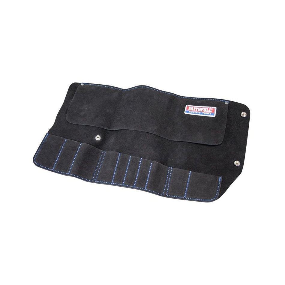 Faithfull 10 Pocket Leather Tool Roll-FAILTR10B