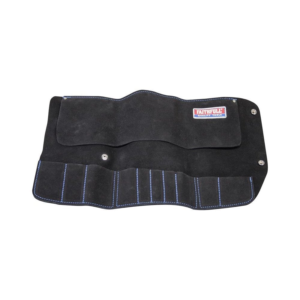 Faithfull 10 Pocket Leather Tool Roll-FAILTR10B