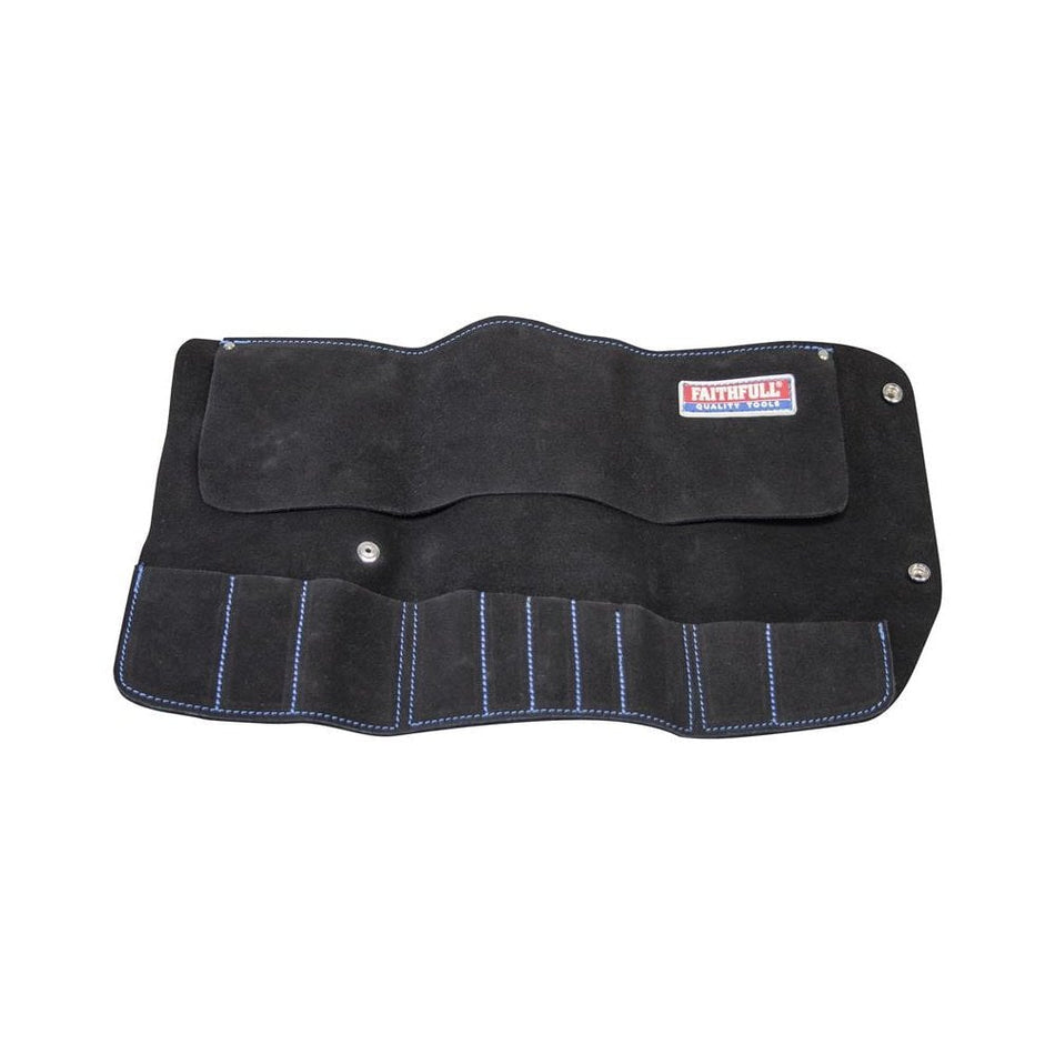 Faithfull 10 Pocket Leather Tool Roll-FAILTR10B