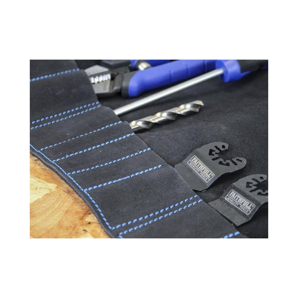 Faithfull 10 Pocket Leather Tool Roll-FAILTR10B