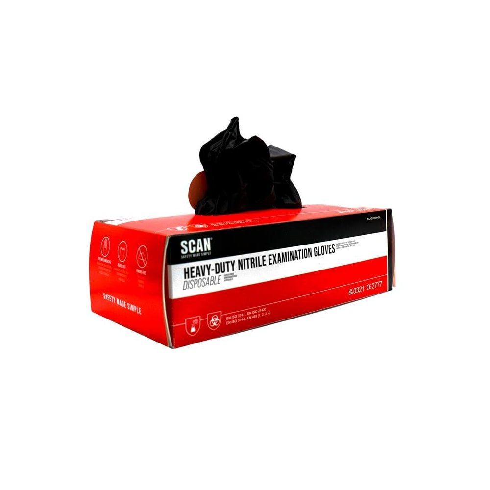 Scan Black Heavy-Duty Nitrile Disposable Gloves Large Size 8 (Box of 100)-SCAGLODNHDL