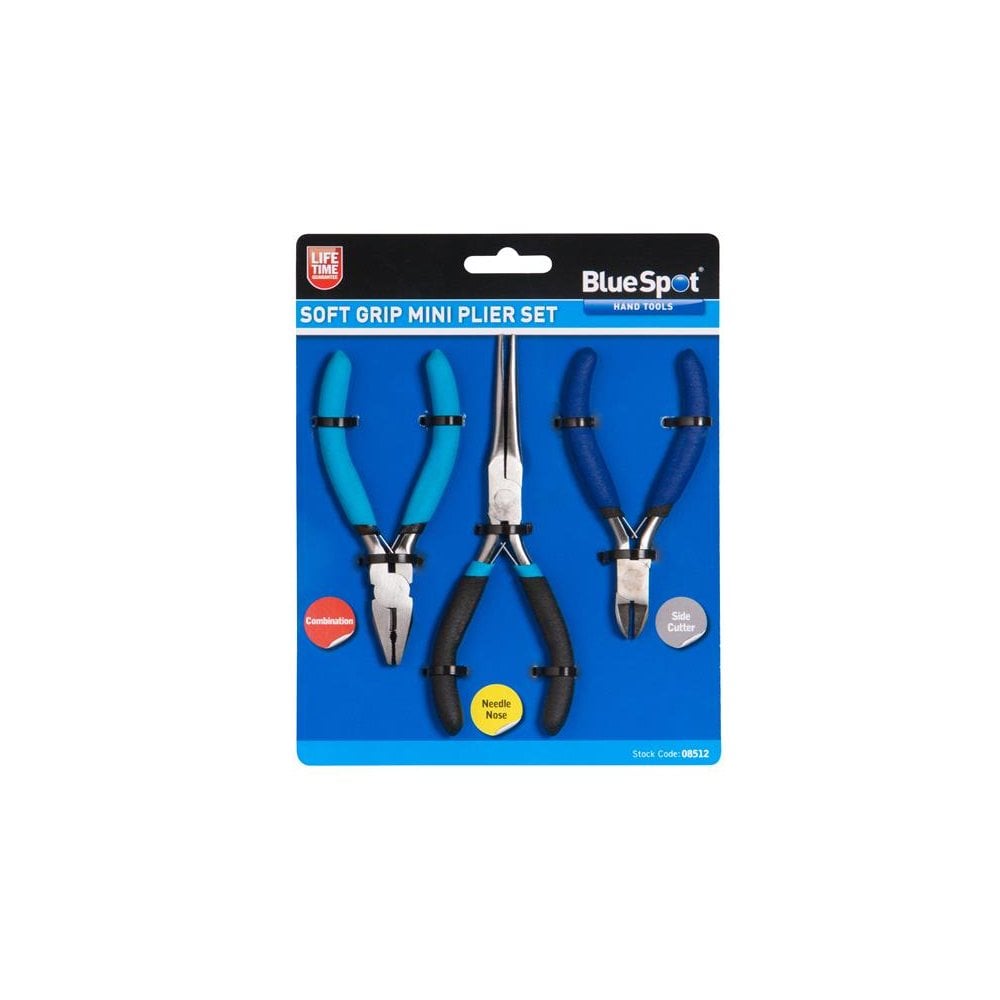 BlueSpot Tools Soft Grip Mini Plier Set, 3 Piece-B/S8512