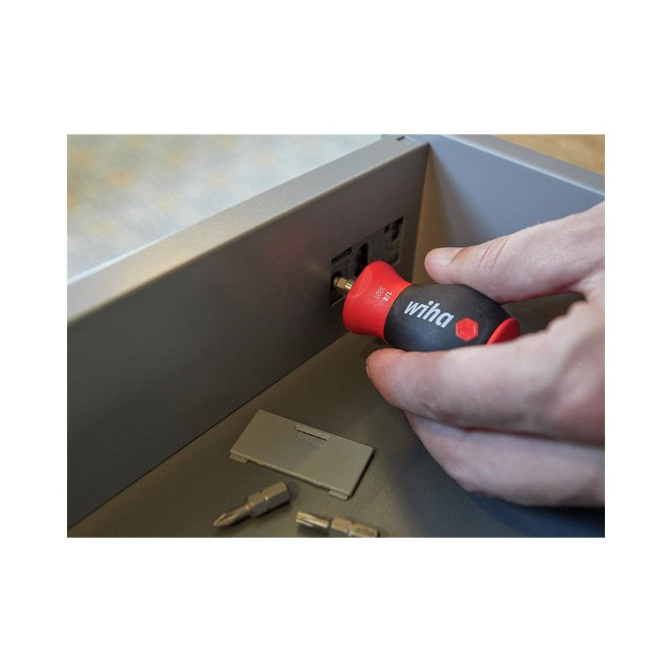 Wiha Magnetic SoftFinish® Stubby Screwdriver with Bit Magazine (PH, PZ)-WHA33741