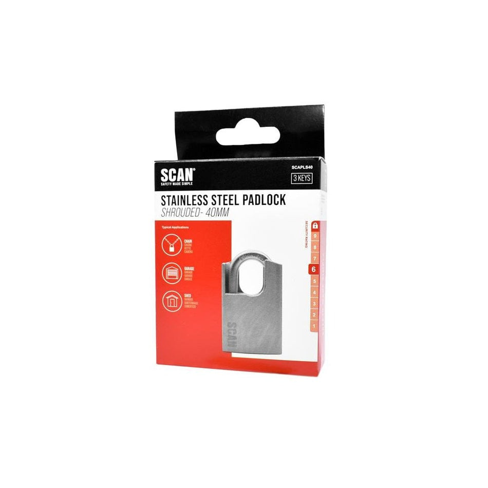 Scan Stainless Steel Shrouded Padlock 40mm-SCAPLS40