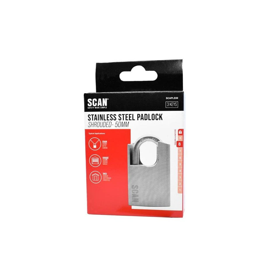 Scan Stainless Steel Shrouded Padlock 50mm-SCAPLS50