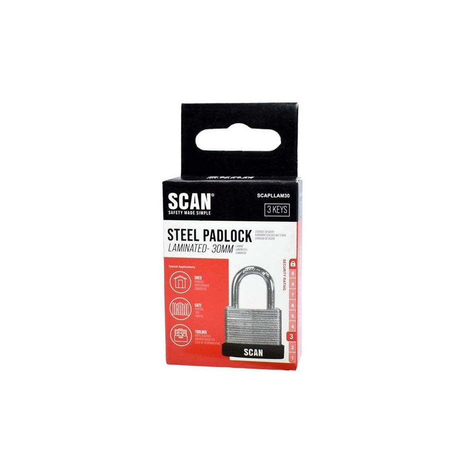 Scan Laminated Steel Padlock 30mm-SCAPLLAM30