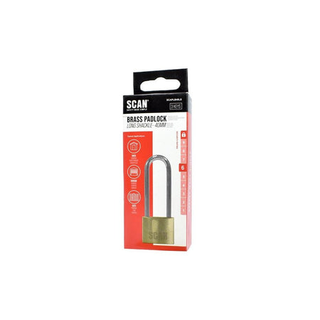 Scan Brass Padlock 40mm Long Shackle-SCAPLB40LS