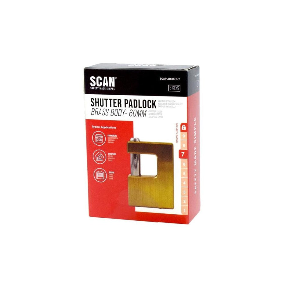 Scan Brass Shutter Padlock 60mm-SCAPLB60SHUT