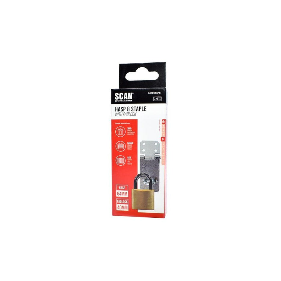 Scan Hasp and Staple 64mm + 40mm Padlock-SCAPHSGP64