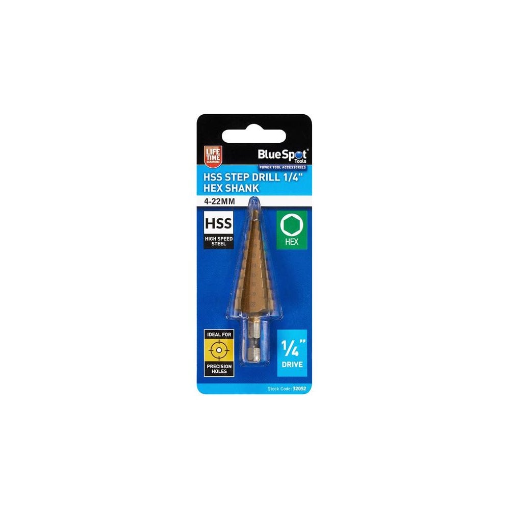 BlueSpot Tools HSS 1/4in Hex Shank Step Drill 4-22mm-B/S32052