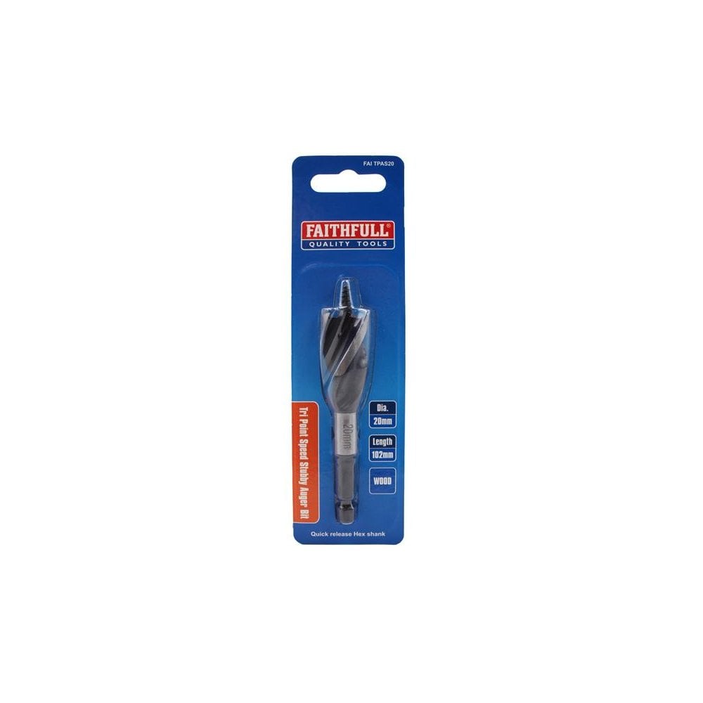 Faithfull Tri-Point Speed Auger Bit 20mm Stubby-FAITPAS20