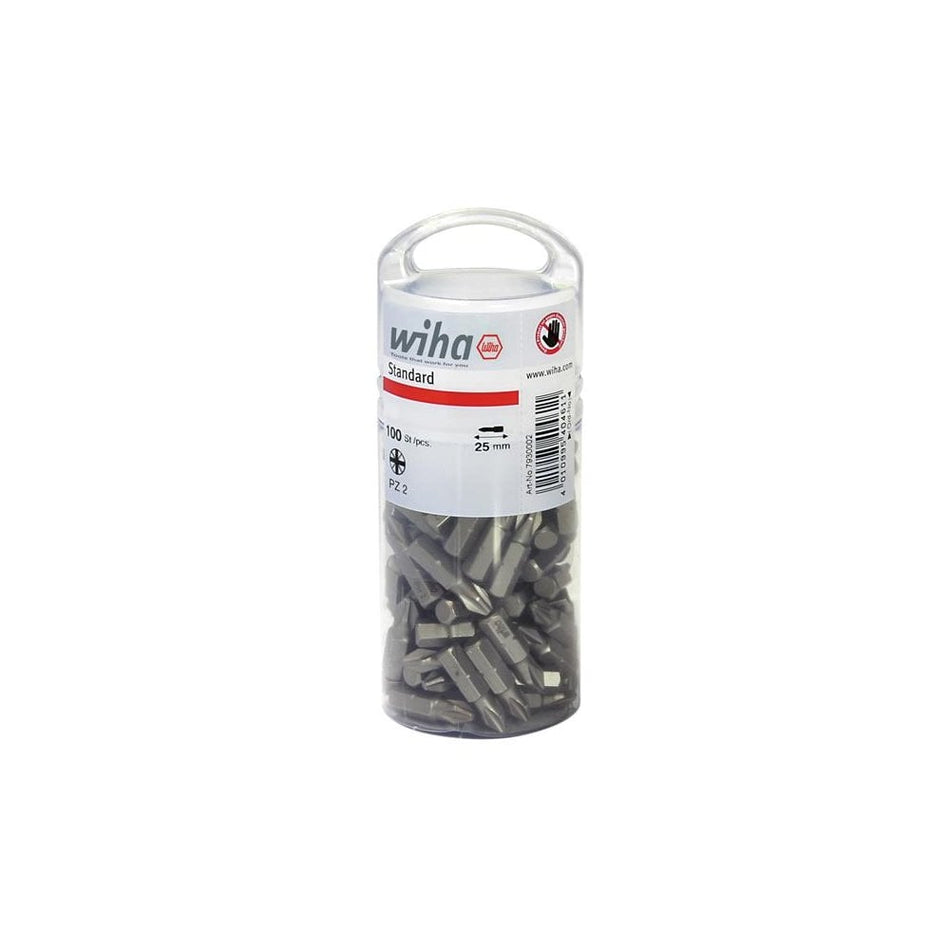 Wiha Standard Pozidriv Bits PZ2 25mm Tub of 100-WHA40462