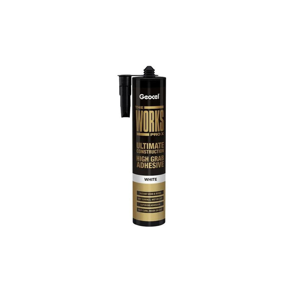 Geocel THE WORKS PRO X High Grab Adhesive White 290ml-GEO6001246