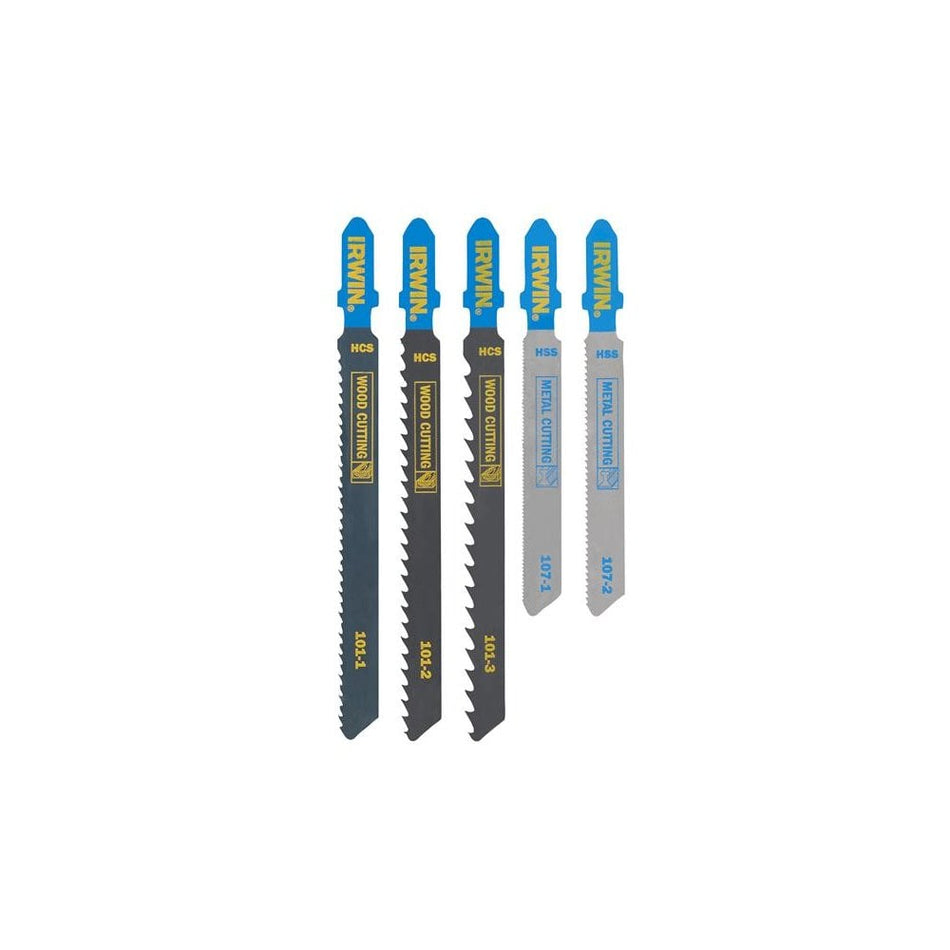 IRWIN® HCS/HSS T-Shank Jigsaw Blade Set, 5 Piece-IRWIW1014501