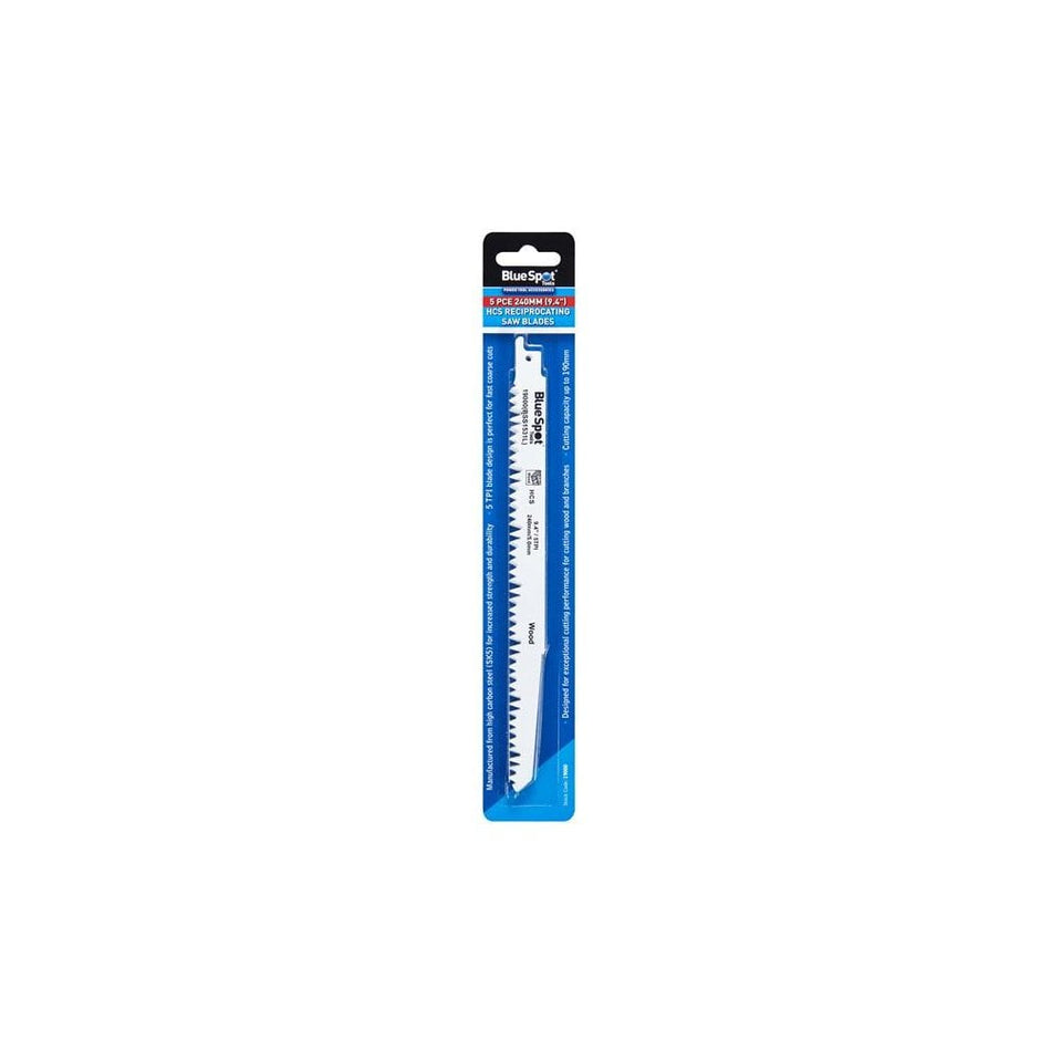BlueSpot Tools HCS Reciprocating Saw Blade 240mm x 5 TPI Pack of 5-B/S19000