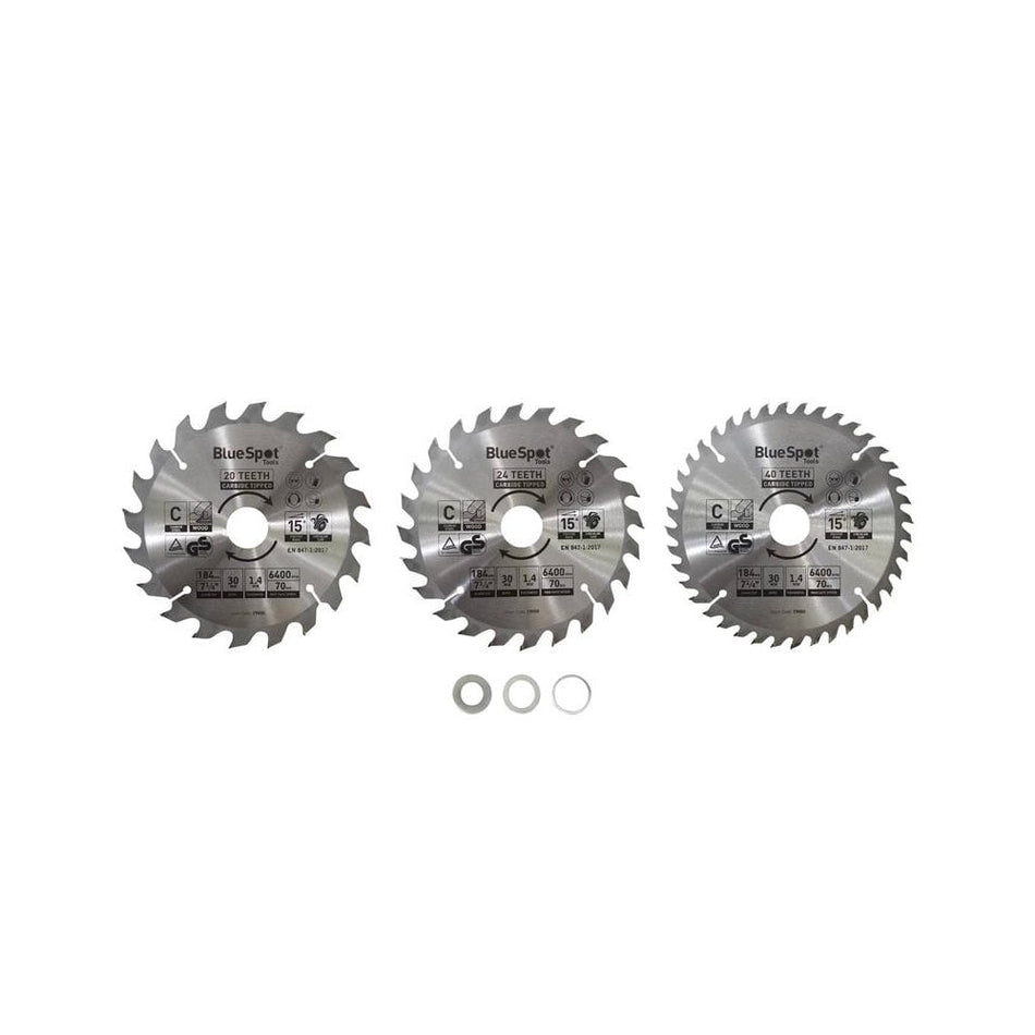 BlueSpot Tools 184mm Circular Saw Blade Set, 3 Piece-B/S19400