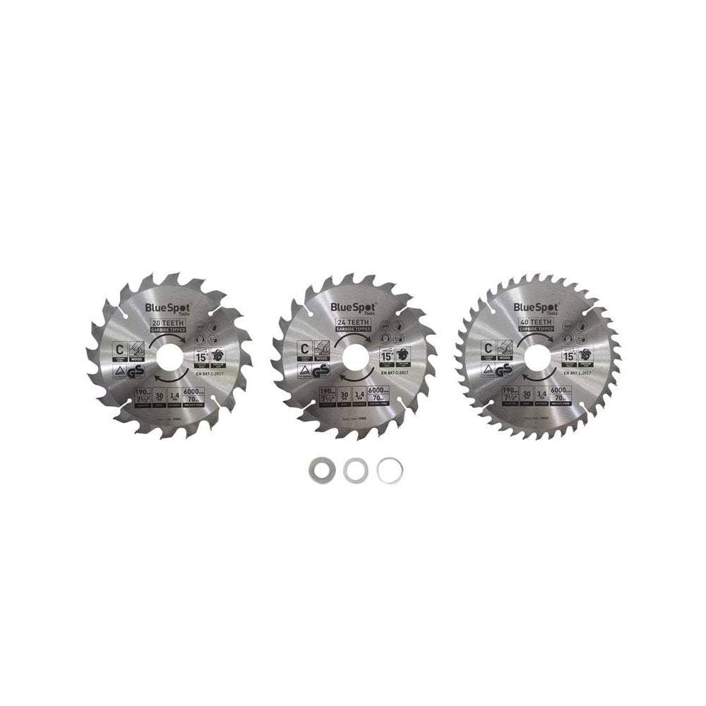 BlueSpot Tools 190mm Circular Saw Blade Set, 3 Piece-B/S19402