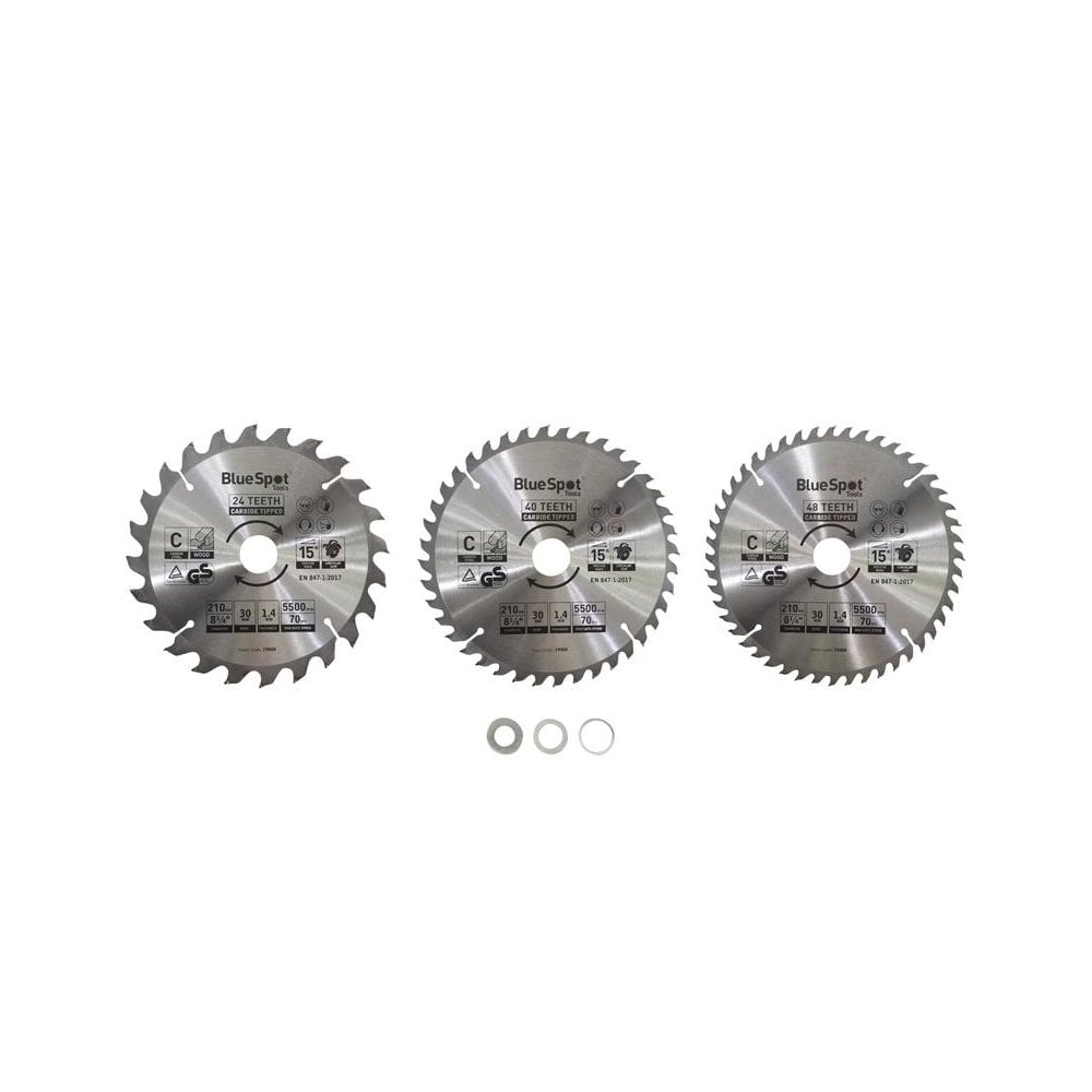 BlueSpot Tools 210mm Circular Saw Blade Set, 3 Piece-B/S19404