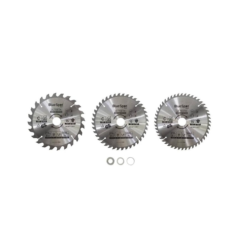 BlueSpot Tools 210mm Circular Saw Blade Set, 3 Piece-B/S19404