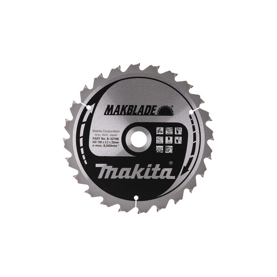 Makita B-32708 MAKBLADE Mitre Saw Blade 190 x 20mm x 24T-MAKB32708