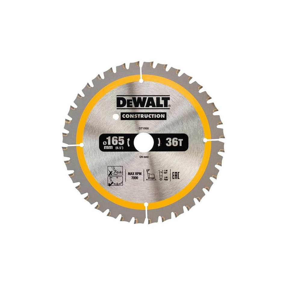 DEWALT Cordless Construction Trim Saw Blade 165 x 20mm x 36T-DEWDT1950QZ