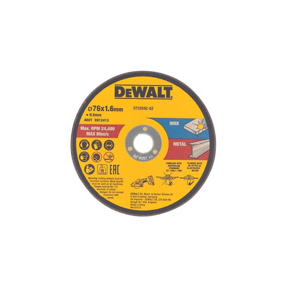 DEWALT DT20592 Bonded Abrasive Cutting Disc 76 x 1.6 x 9.5mm (3 Pack)-DEWDT20592QZ