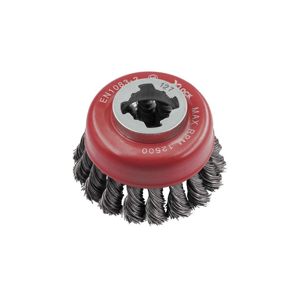 Faithfull X-LOCK Wire Cup Brush Twist Knot 75mm M14x2, 0.50mm Steel Wire-FAIWBT75XL