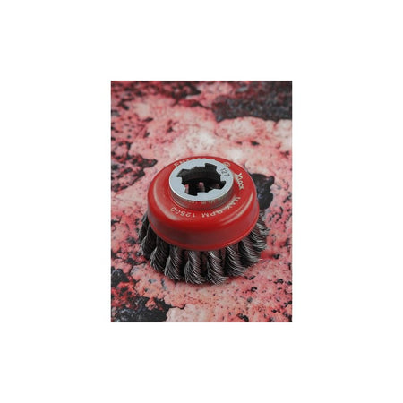 Faithfull X-LOCK Wire Cup Brush Twist Knot 75mm M14x2, 0.50mm Steel Wire-FAIWBT75XL