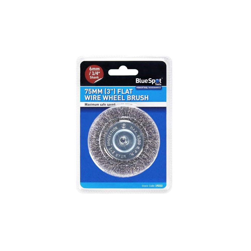 BlueSpot Tools Flat Steel Wire Wheel Brush 75mm x 6mm Arbor-B/S19222