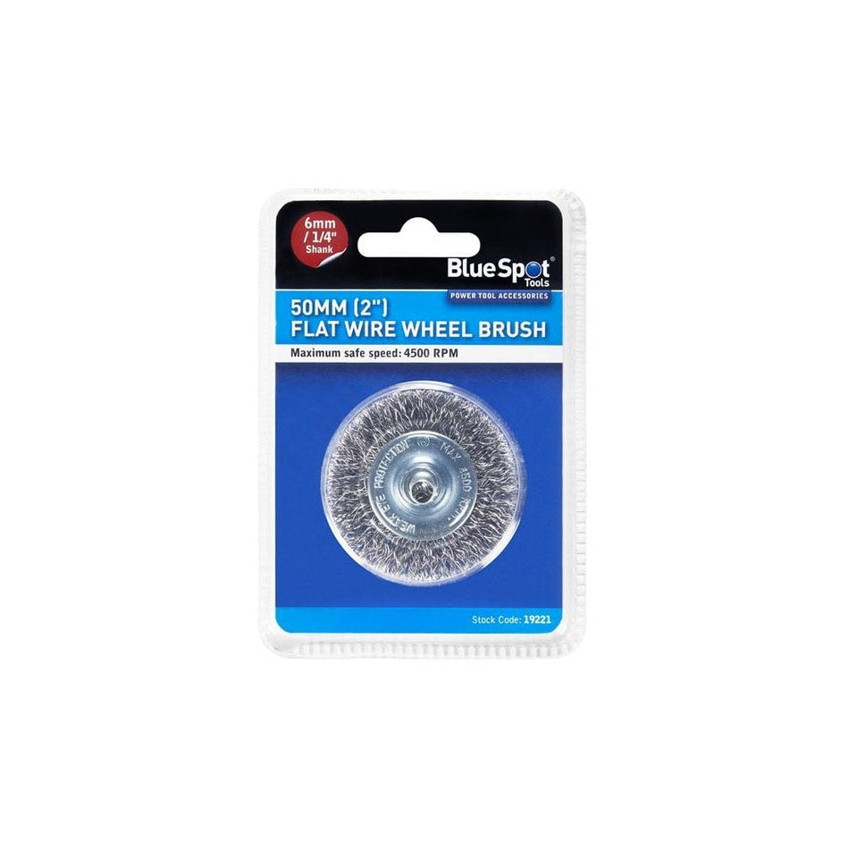 BlueSpot Tools Flat Steel Wire Wheel Brush 50mm x 6mm Arbor-B/S19221