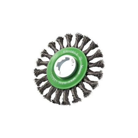 Faithfull X-LOCK Conical Wire Brush 115mm M14x2, 0.50mm Stainless Steel Wire-FAIWBCTSSXL