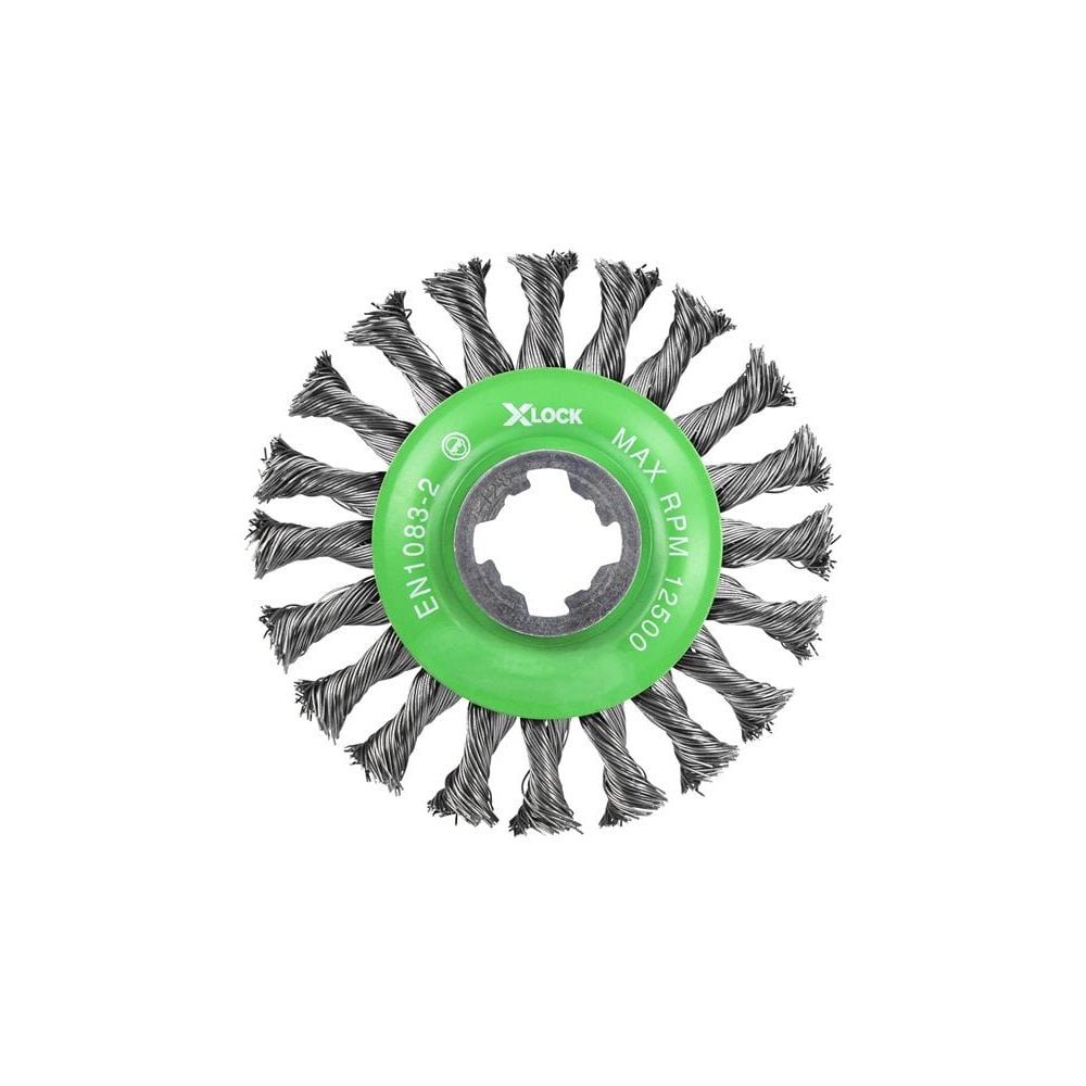 Faithfull X-LOCK Conical Wire Brush 115mm M14x2, 0.50mm Stainless Steel Wire-FAIWBCTSSXL