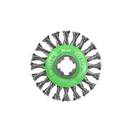 Faithfull X-LOCK Conical Wire Brush 115mm M14x2, 0.50mm Stainless Steel Wire-FAIWBCTSSXL