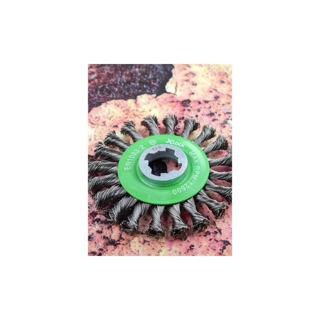 Faithfull X-LOCK Conical Wire Brush 115mm M14x2, 0.50mm Stainless Steel Wire-FAIWBCTSSXL
