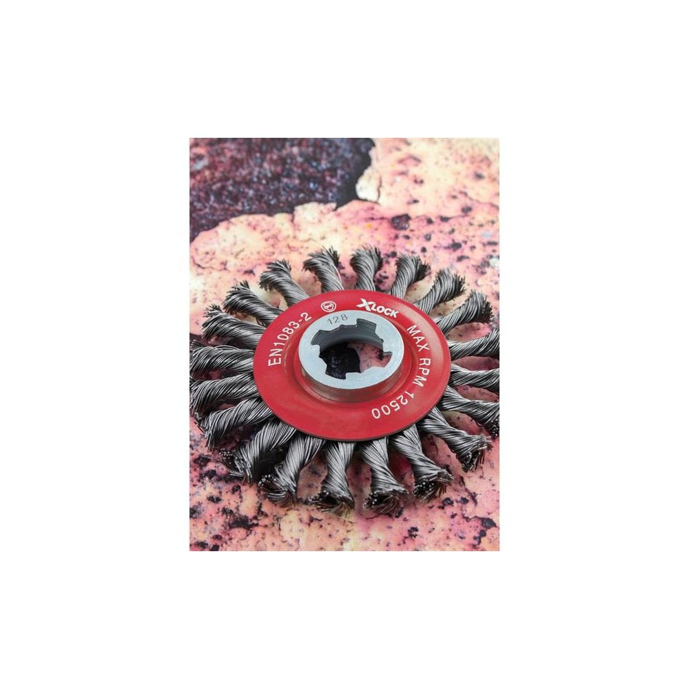 Faithfull X-LOCK Conical Wire Brush 115mm M14x2, 0.50mm Steel Wire-FAIWBCT115XL