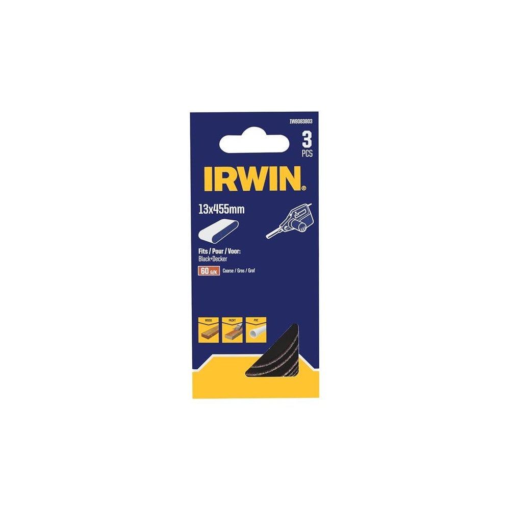 IRWIN® Powerfile Sanding Belt 13 x 455mm 60G (Pack 3)-IRWIW8083803