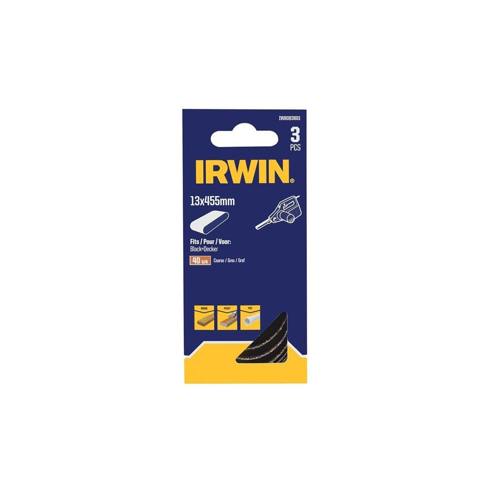 IRWIN® Powerfile Sanding Belt 13 x 455mm 40G (Pack 3)-IRWIW8083801