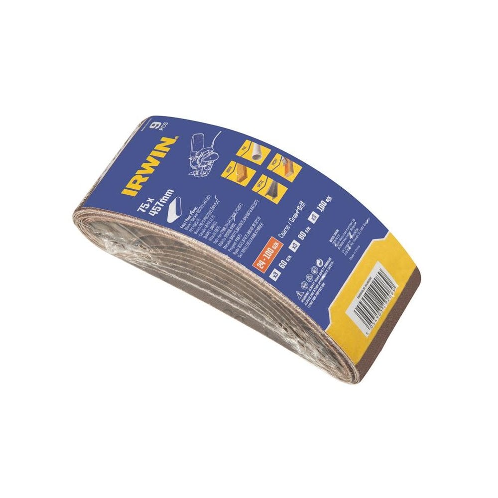 IRWIN® 75 x 457mm Sanding Belt Set, 9 Piece-IRWIW8083839