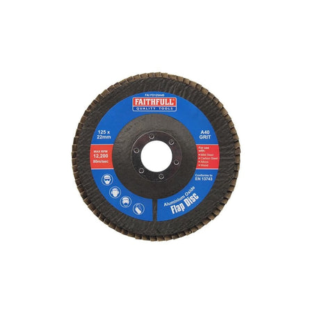 Faithfull Aluminium Oxide Flap Disc 125 x 22mm 40 Grit-FAIFD125A40