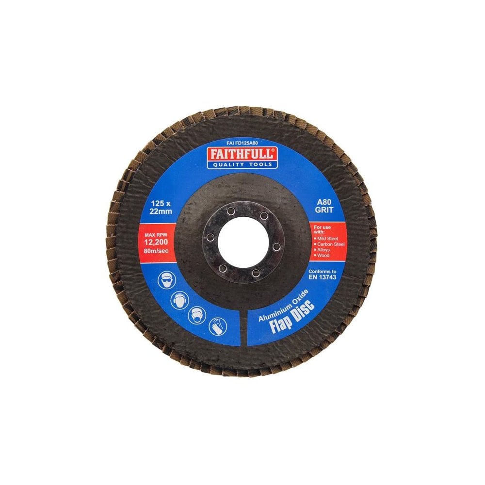 Faithfull Aluminium Oxide Flap Disc 125 x 22mm 80 Grit-FAIFD125A80